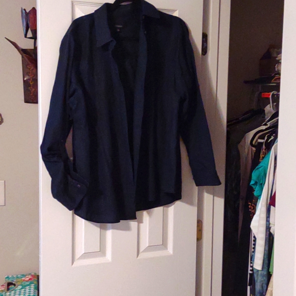 Navy Blue Talbot's XL Dress Blouse~Button Down